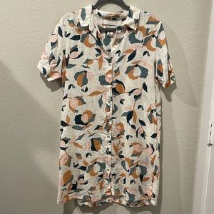 Rachel Zoe Linen Cream Dress with Floral Detailing - Size L